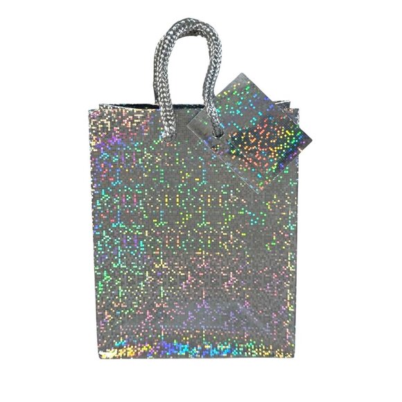 Gift Bag Lot of 35 Holographic Silver 4"x5" Small Shimmer Handles Party Favor - Picture 3 of 9